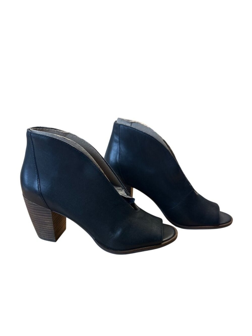 Lucky Brand Size 9 Ankle Leather Halo Peep Toe Booties Wooden Black MRSP 130.00